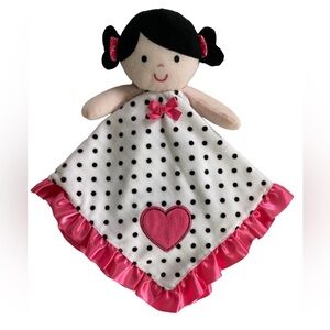 Okie Dokie Girl Doll 14.5" Lovey White Pink Satin Trim Rattle Dots Heart 2015